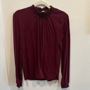 J. Crew Deep Burgundy Blouse with Ruffled Neckline